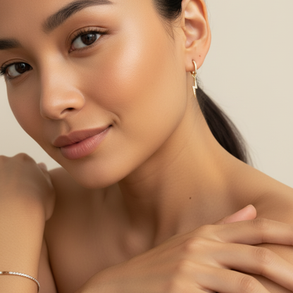 gold lightning bolt huggie earrings waterproof stainless steel pavé crystal drop hoops