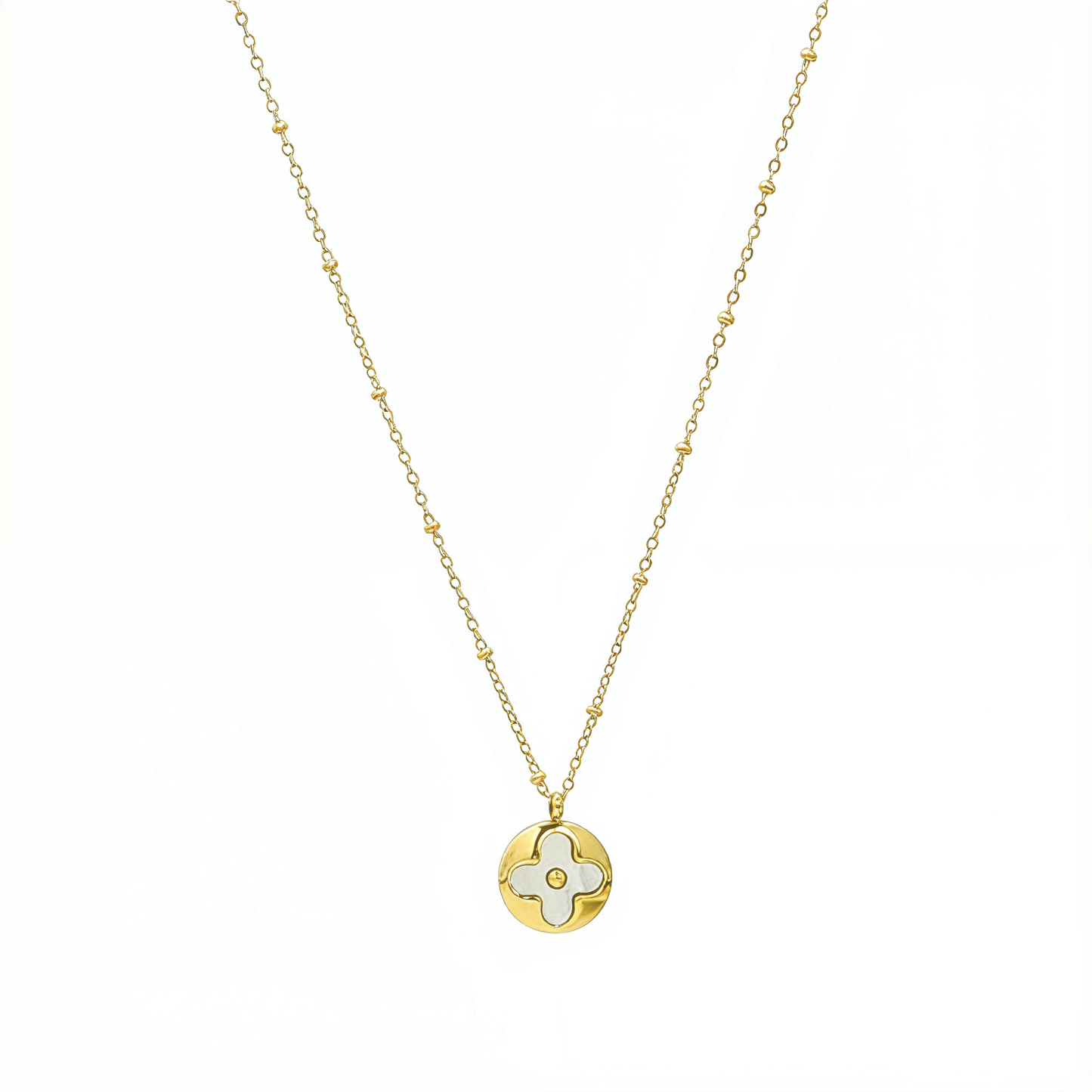 Gold Mother-of-Pearl Clover Disc Necklace – MXW Jewellery