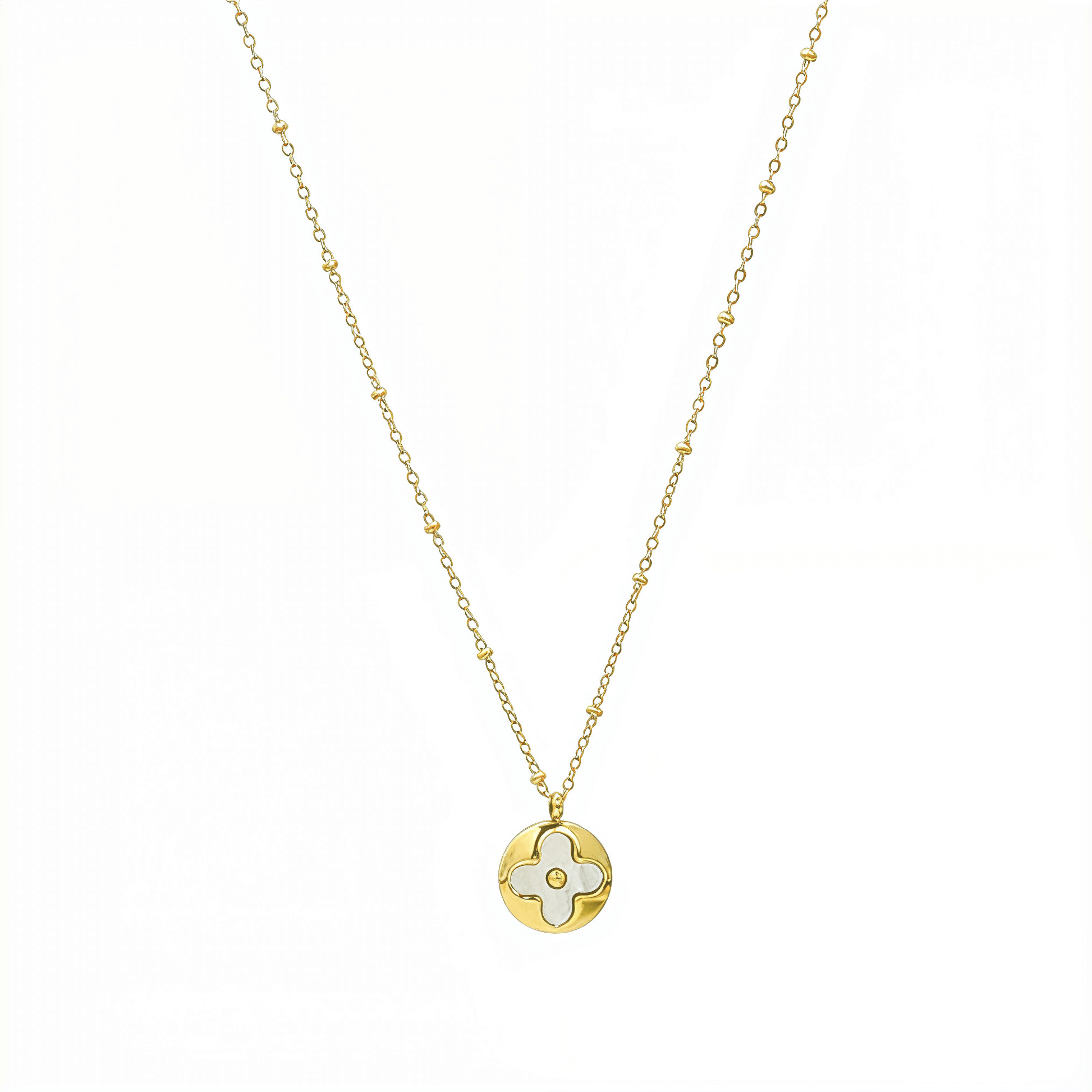 Gold Mother-of-Pearl Clover Disc Necklace – MXW Jewellery