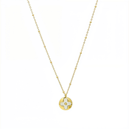Gold Mother-of-Pearl Clover Disc Necklace – MXW Jewellery