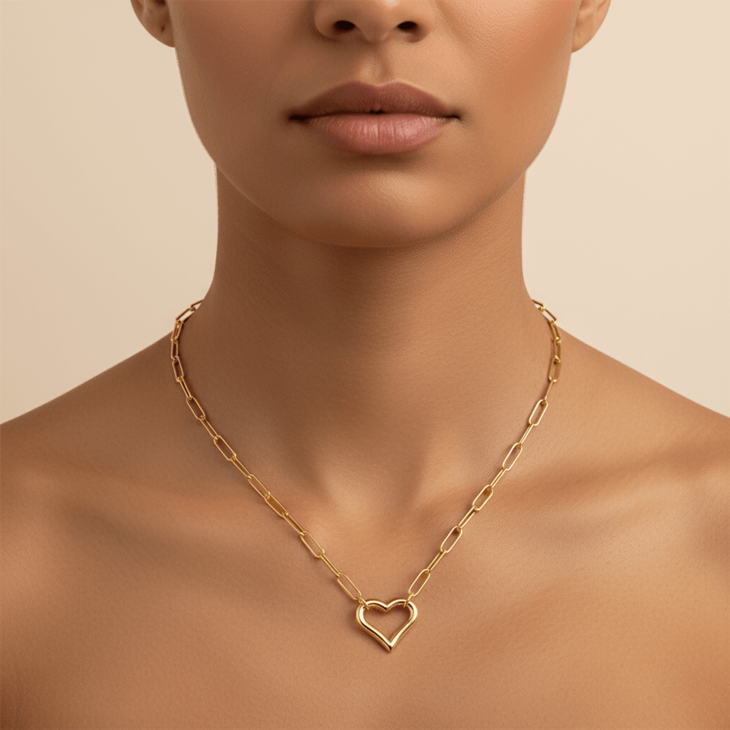 Gold openable heart paperclip chain necklace — minimalist waterproof jewellery by MXW