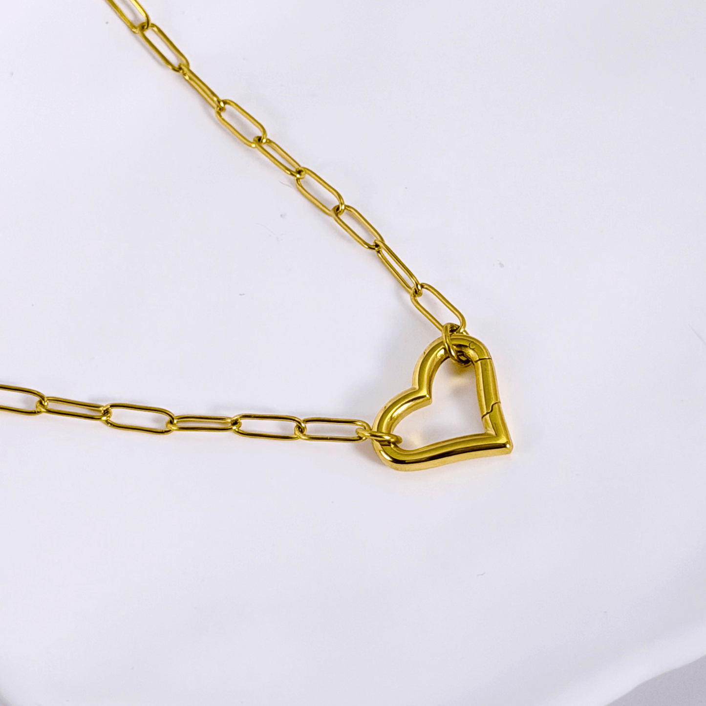 Gold openable heart paperclip chain necklace — minimalist waterproof jewellery by MXW