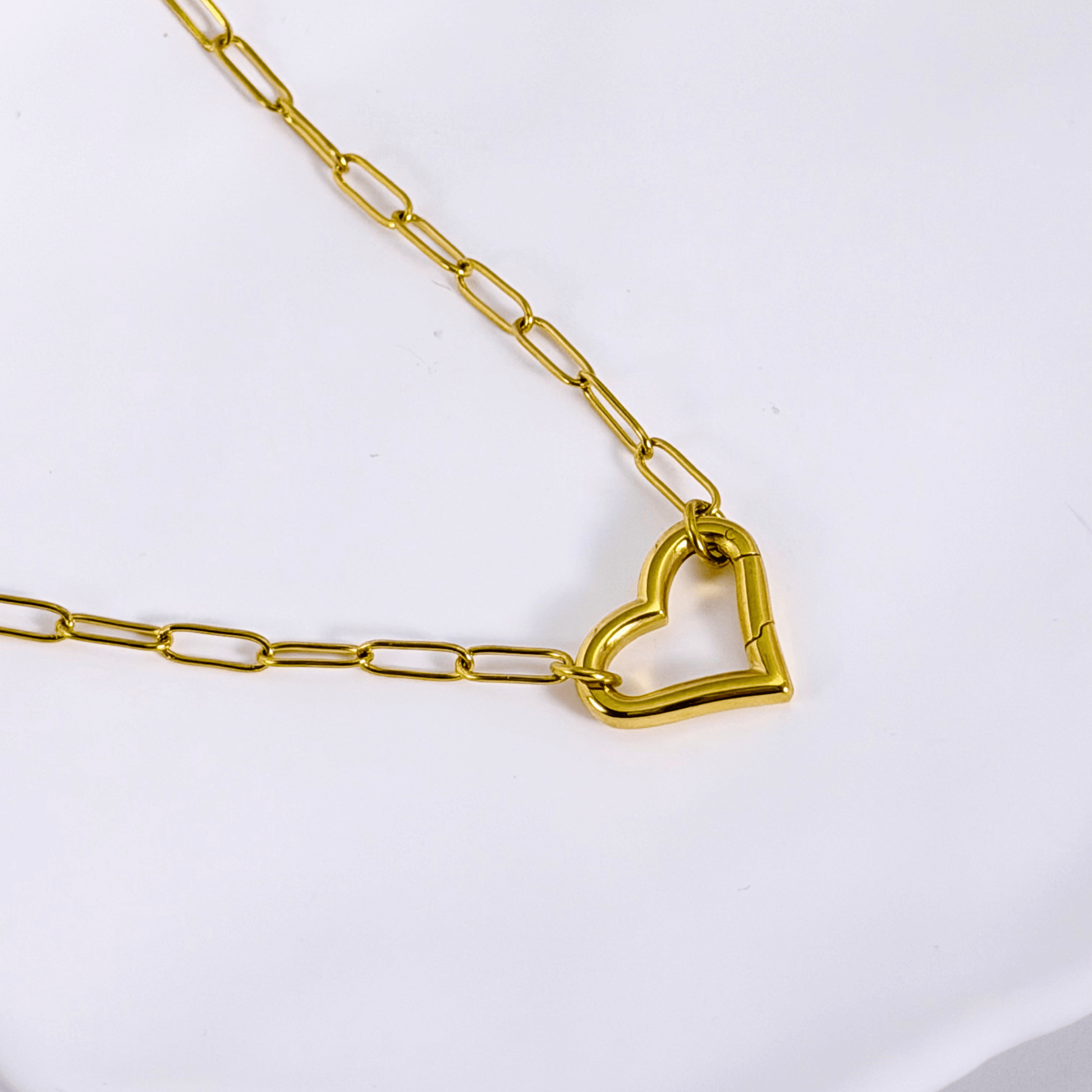 Gold openable heart paperclip chain necklace — minimalist waterproof jewellery by MXW