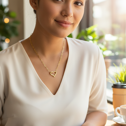 Gold openable heart paperclip chain necklace — minimalist waterproof jewellery by MXW