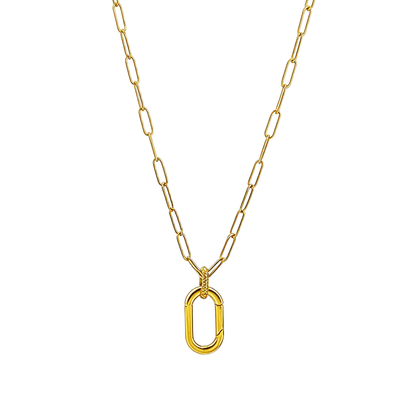 Gold openable link chain necklace with oval connector clasp, designed for adding charms or pendants.