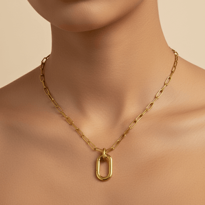 Gold openable link chain necklace with oval connector clasp, designed for adding charms or pendants.