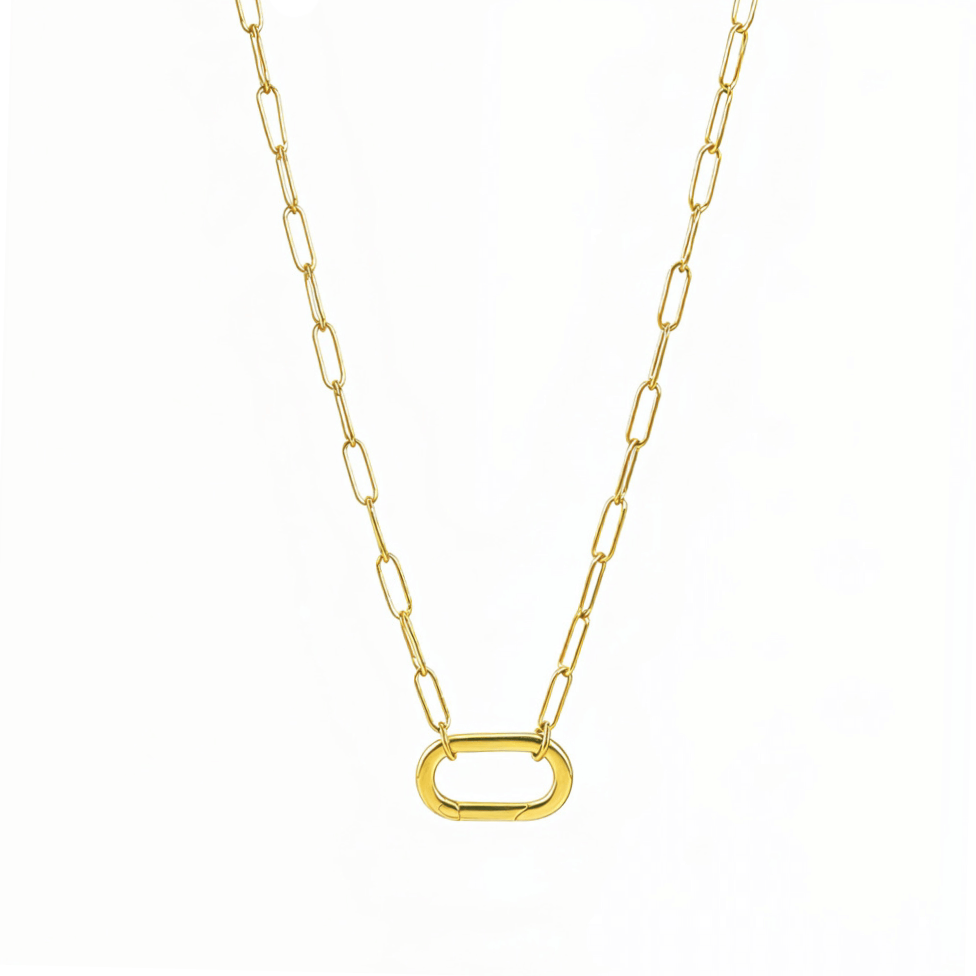 modern gold paperclip chain necklace with openable connector link