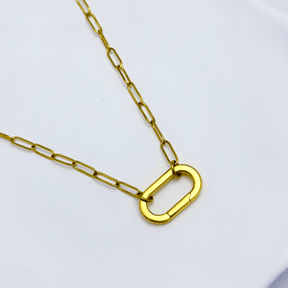 modern gold paperclip chain necklace with openable connector link