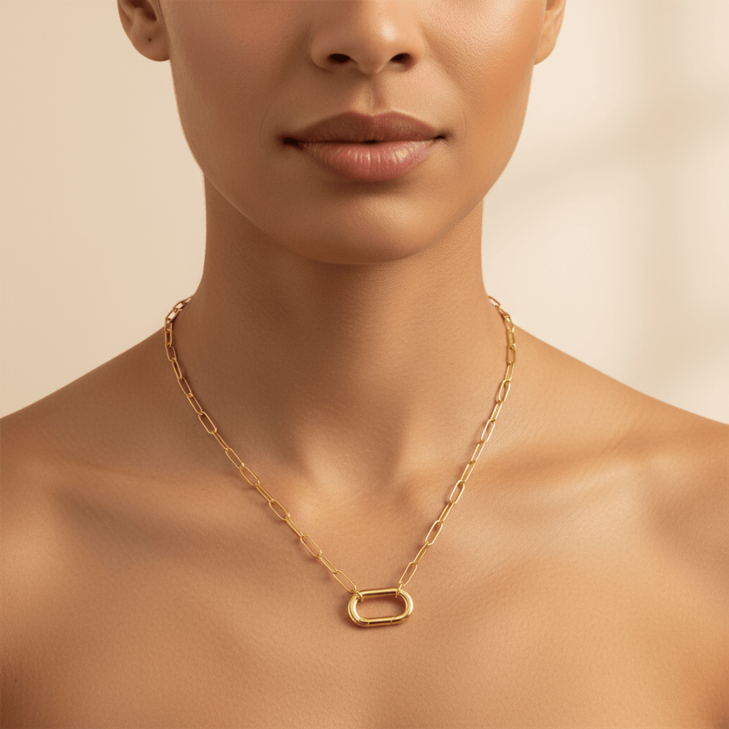 modern gold paperclip chain necklace with openable connector link