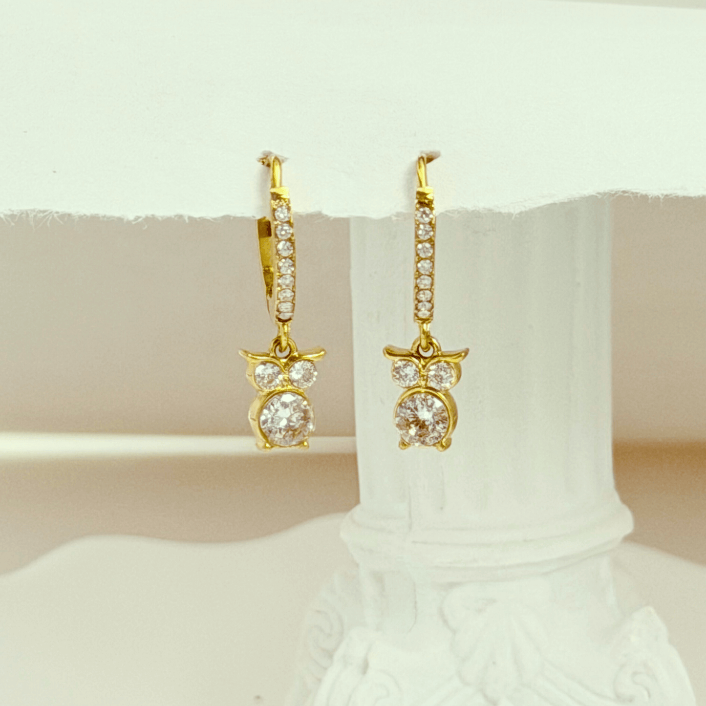 Gold Owl Huggie Earrings