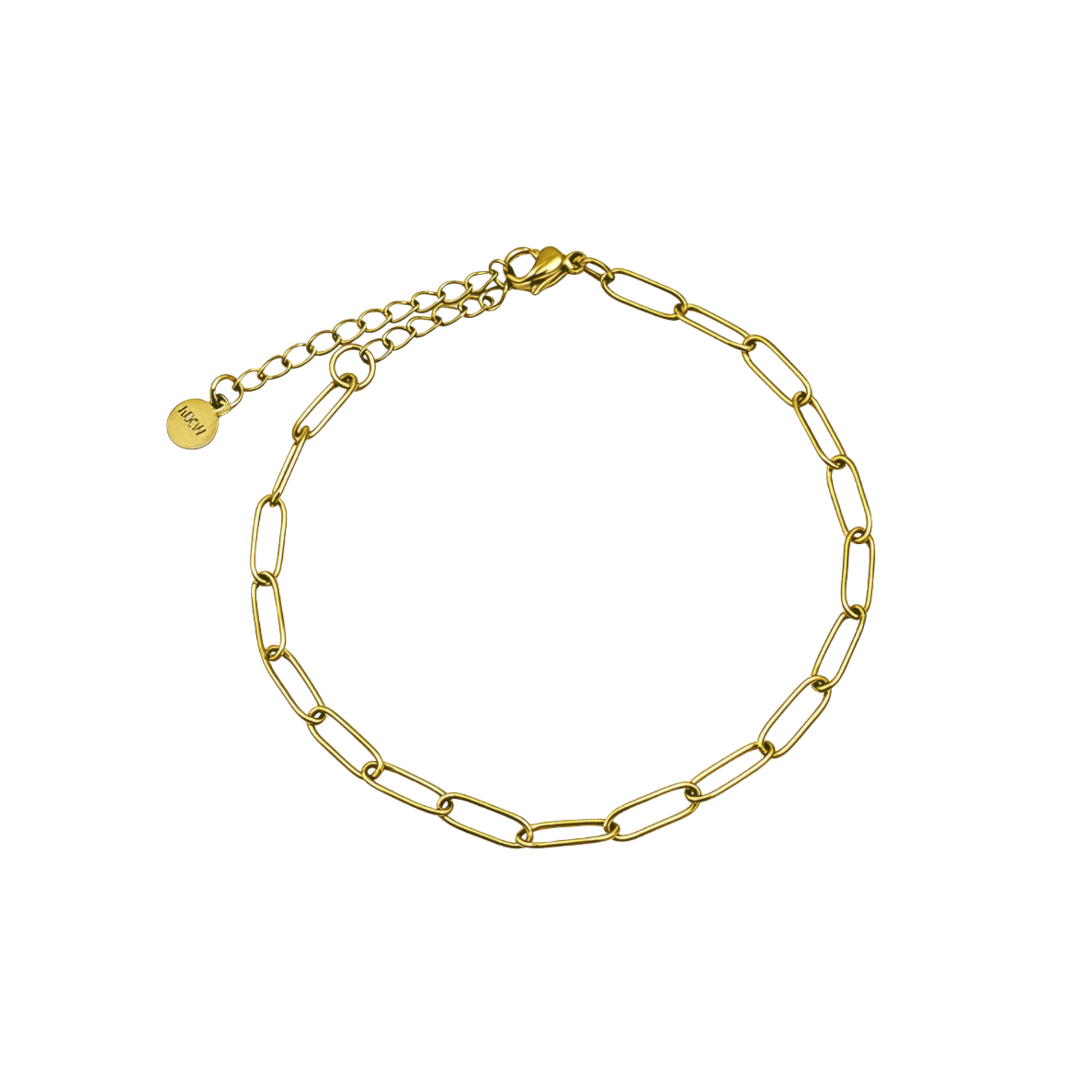Gold paperclip chain bracelet with elongated oval links, waterproof minimal gold bracelet by MXW Jewellery.