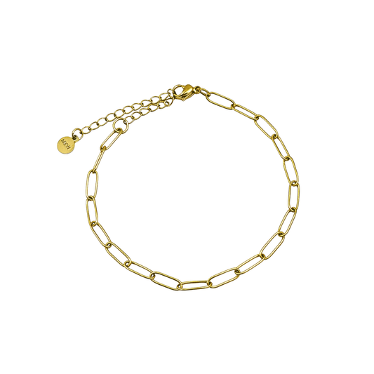 Gold paperclip chain bracelet with elongated oval links, waterproof minimal gold bracelet by MXW Jewellery.