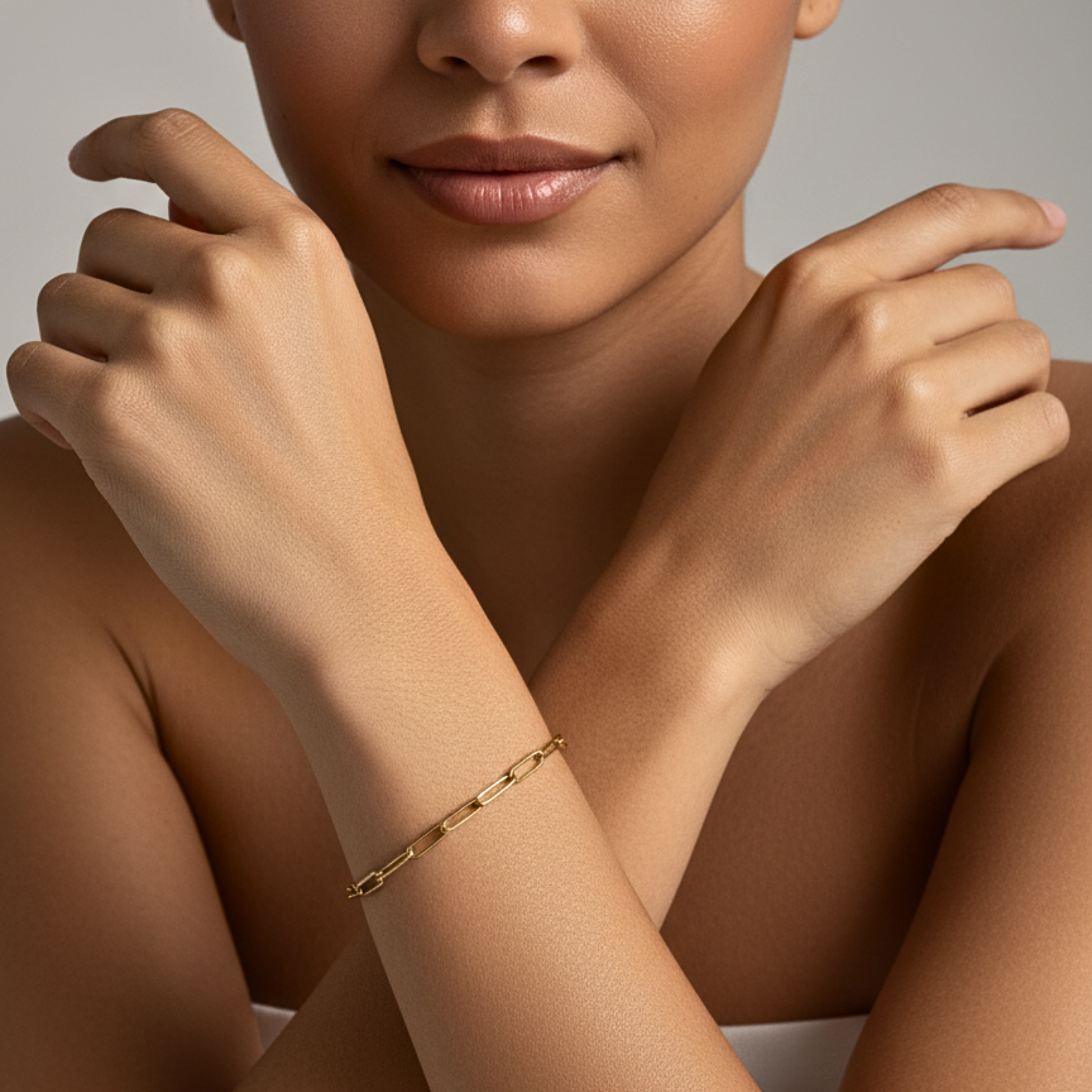 Gold paperclip chain bracelet with elongated oval links, waterproof minimal gold bracelet by MXW Jewellery.
