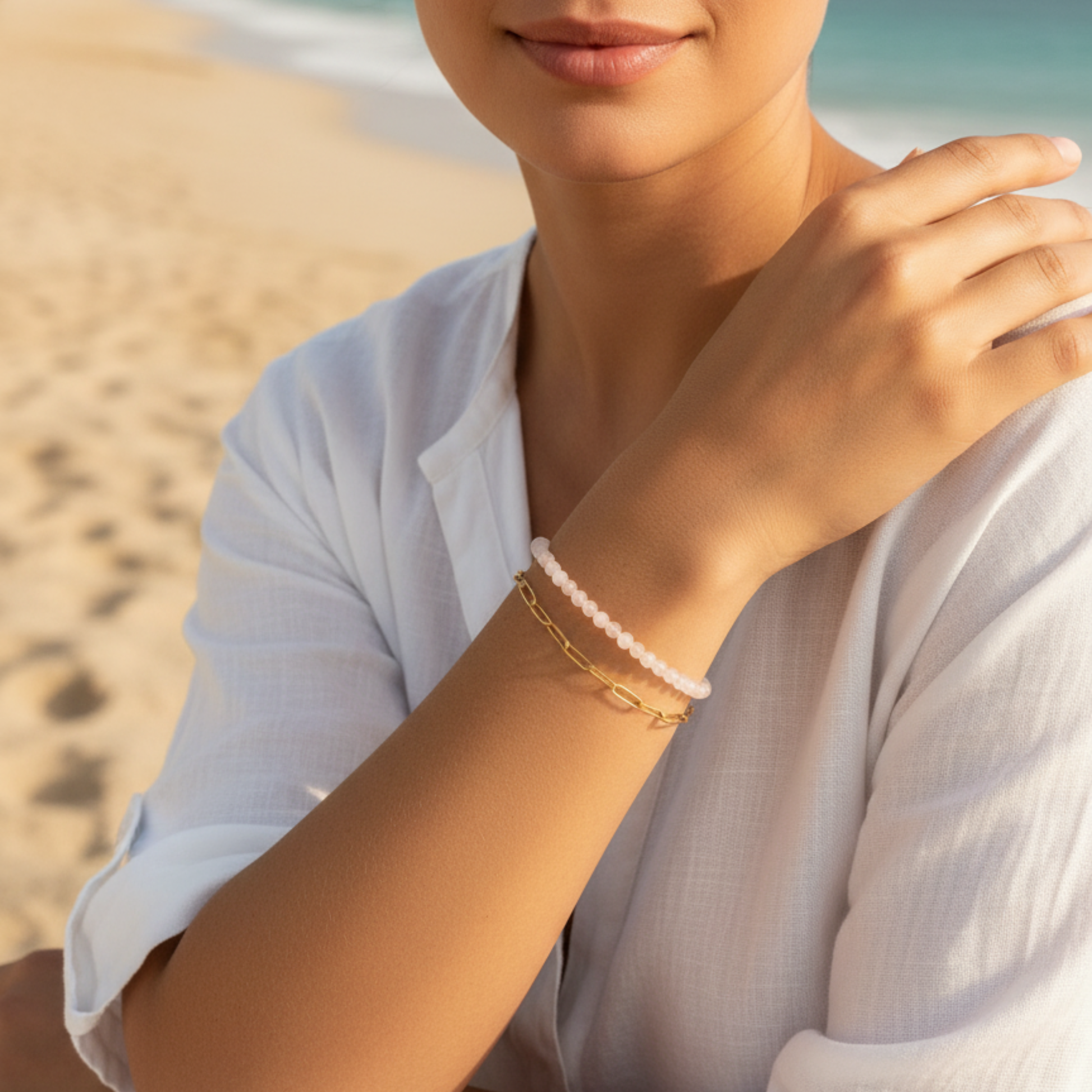 Gold paperclip chain bracelet with elongated oval links, waterproof minimal gold bracelet by MXW Jewellery.