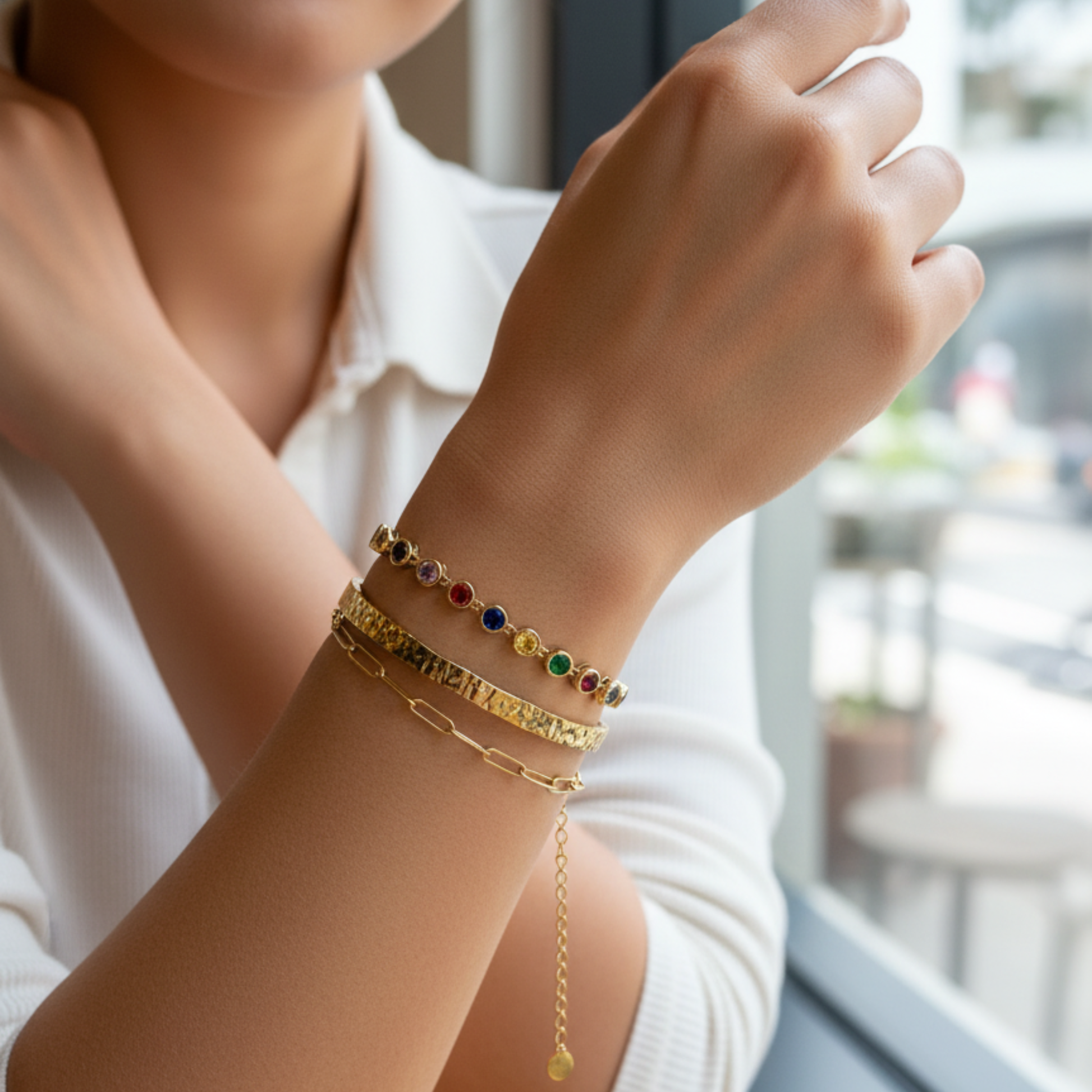 Gold paperclip chain bracelet with elongated oval links, waterproof minimal gold bracelet by MXW Jewellery.