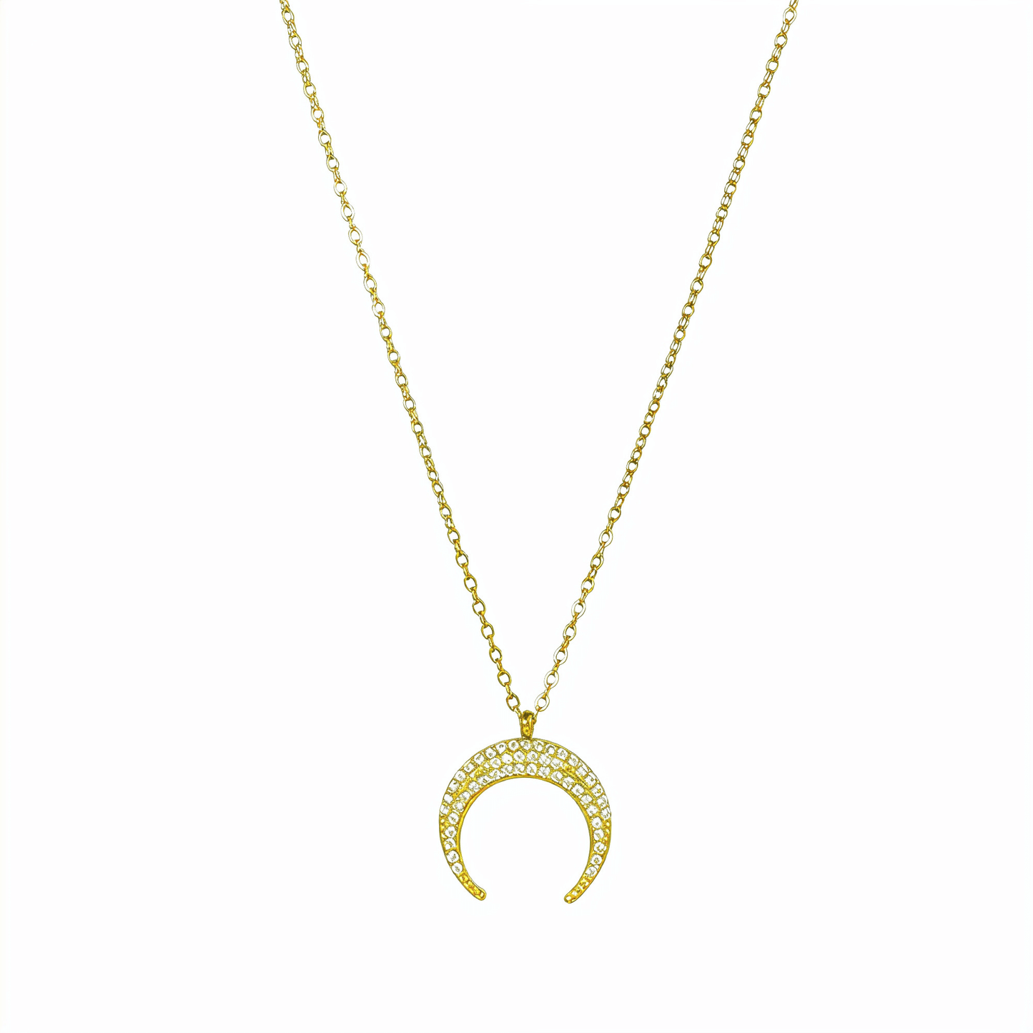 Gold pavé crescent moon necklace with sparkling crystals - MXW Jewellery