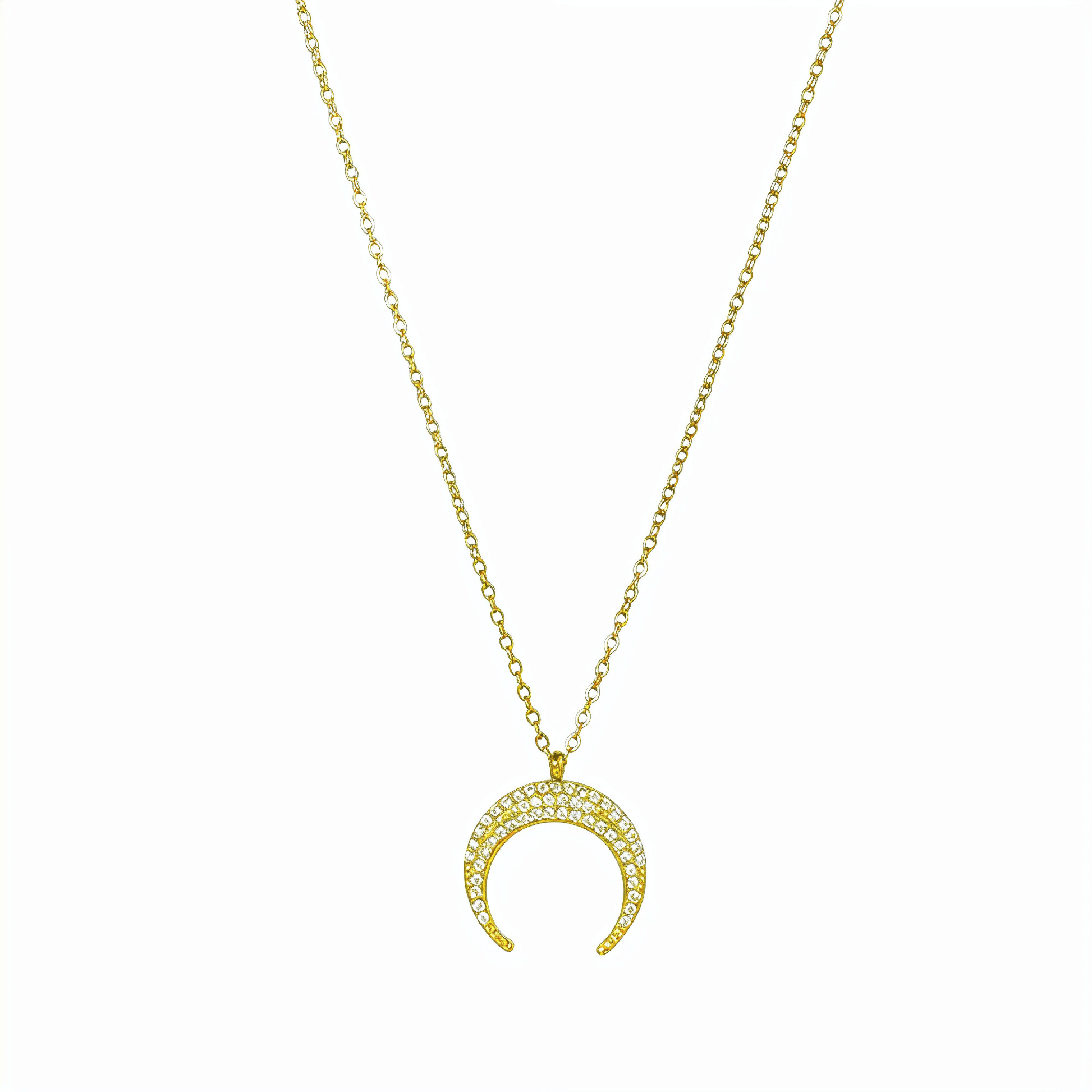 Gold pavé crescent moon necklace with sparkling crystals - MXW Jewellery