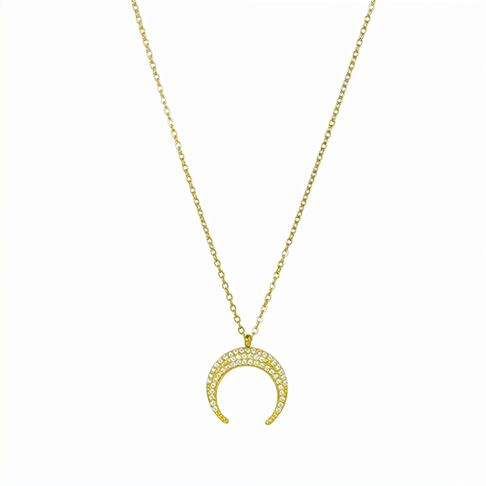Gold pavé crescent moon necklace with sparkling crystals - MXW Jewellery