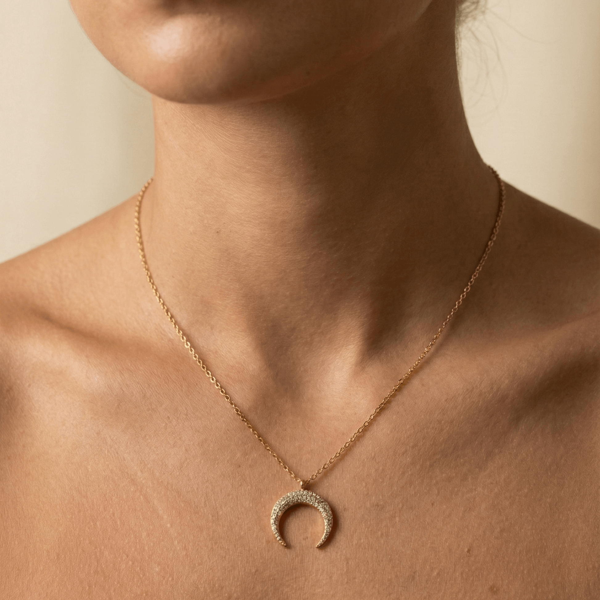 Gold pavé crescent moon necklace with sparkling crystals - MXW Jewellery