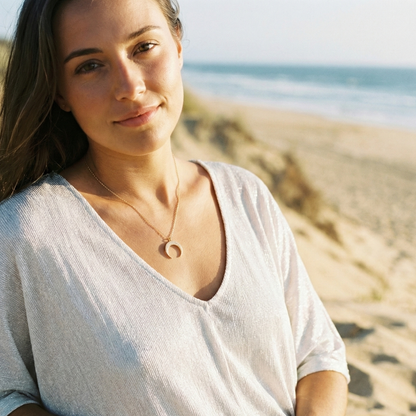 Gold pavé crescent moon necklace with sparkling crystals - MXW Jewellery