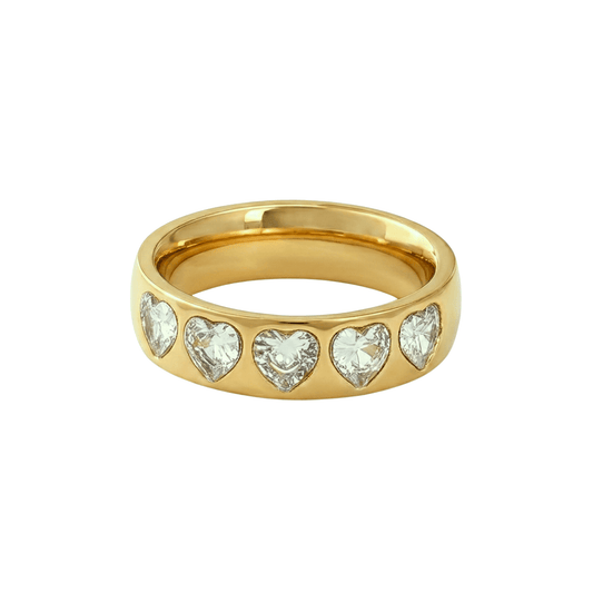 Gold Heart Eternity Ring with flush-set heart zircons on a thick gold band by MXW Jewellery