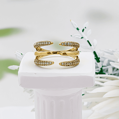 Gold Pavé Double Band Open Ring – MXW Jewellery