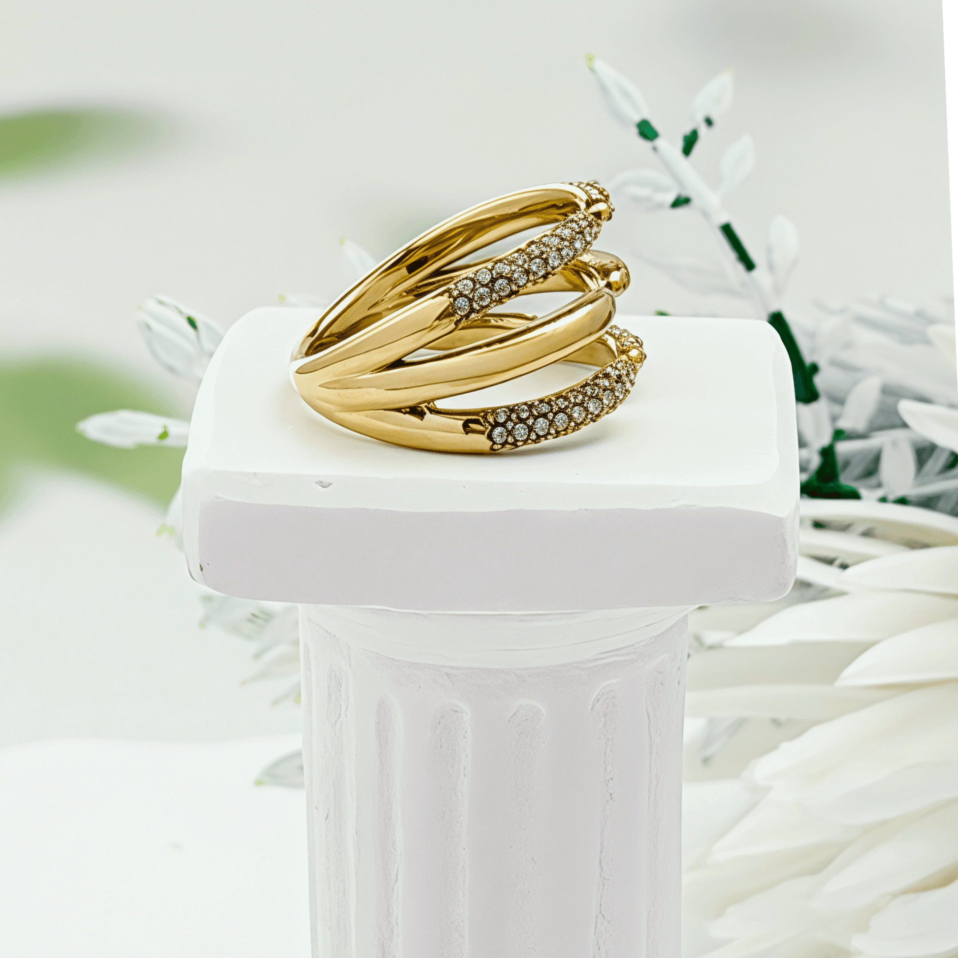 Gold Pavé Double Band Open Ring – MXW Jewellery