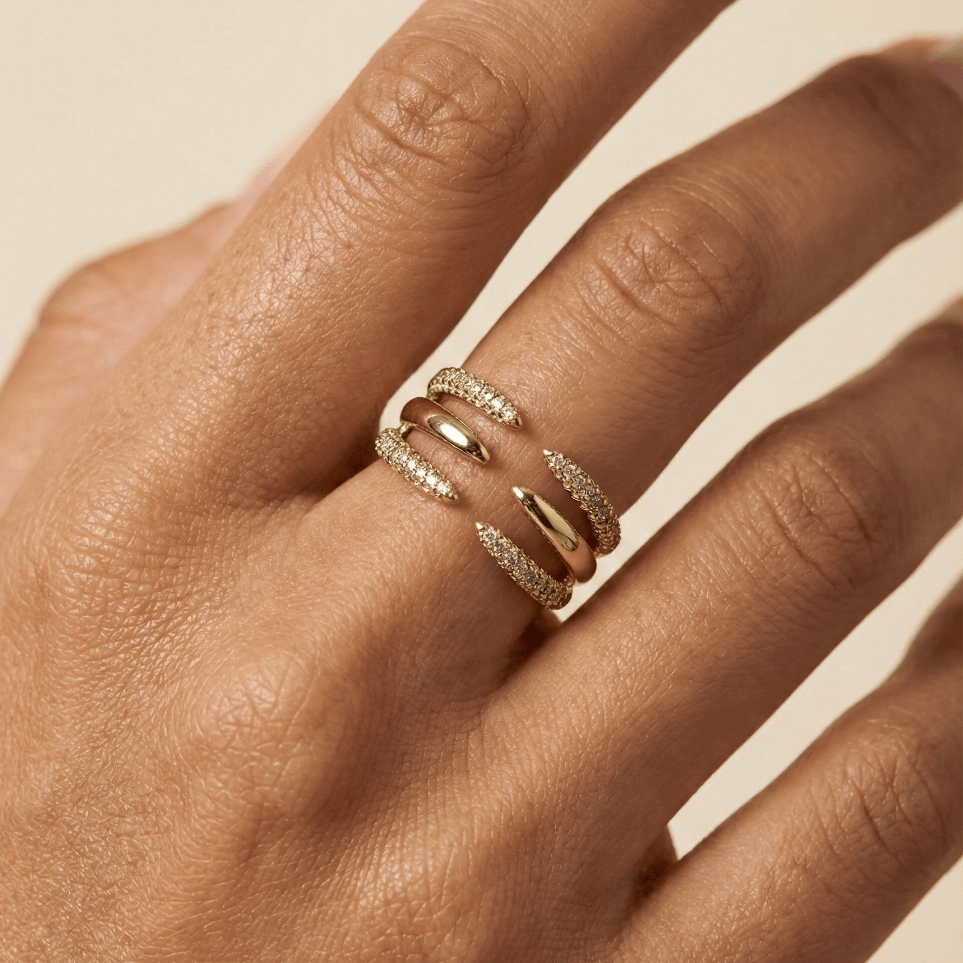 Gold Pavé Double Band Open Ring – MXW Jewellery