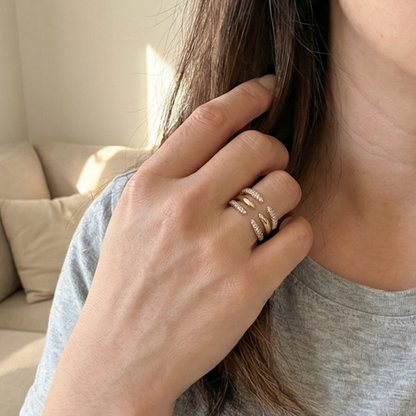 Gold Pavé Double Band Open Ring – MXW Jewellery