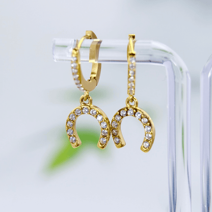 Gold Pavé Horseshoe Drop Earrings – MXW Jewellery