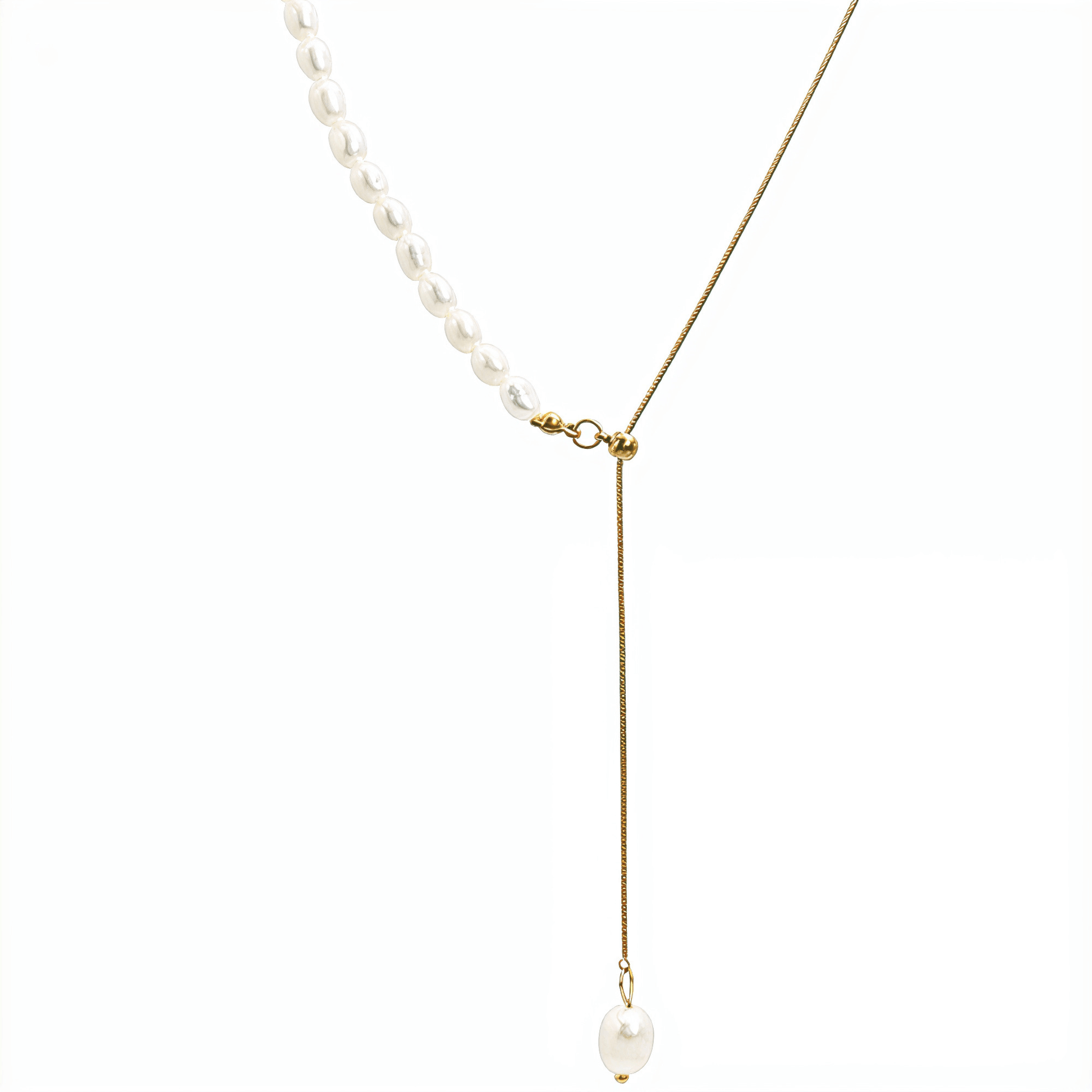 Gold Pearl Lariat Necklace – MXW Jewellery