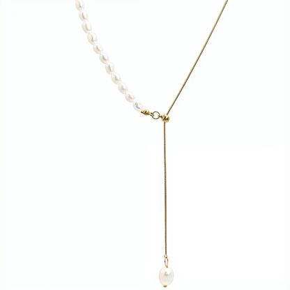 Gold Pearl Lariat Necklace – MXW Jewellery
