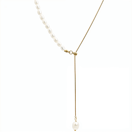 Gold Pearl Lariat Necklace – MXW Jewellery