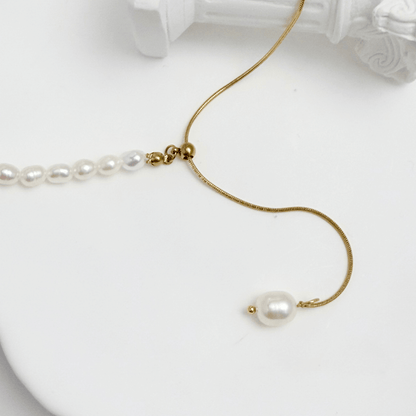 Gold Pearl Lariat Necklace – MXW Jewellery