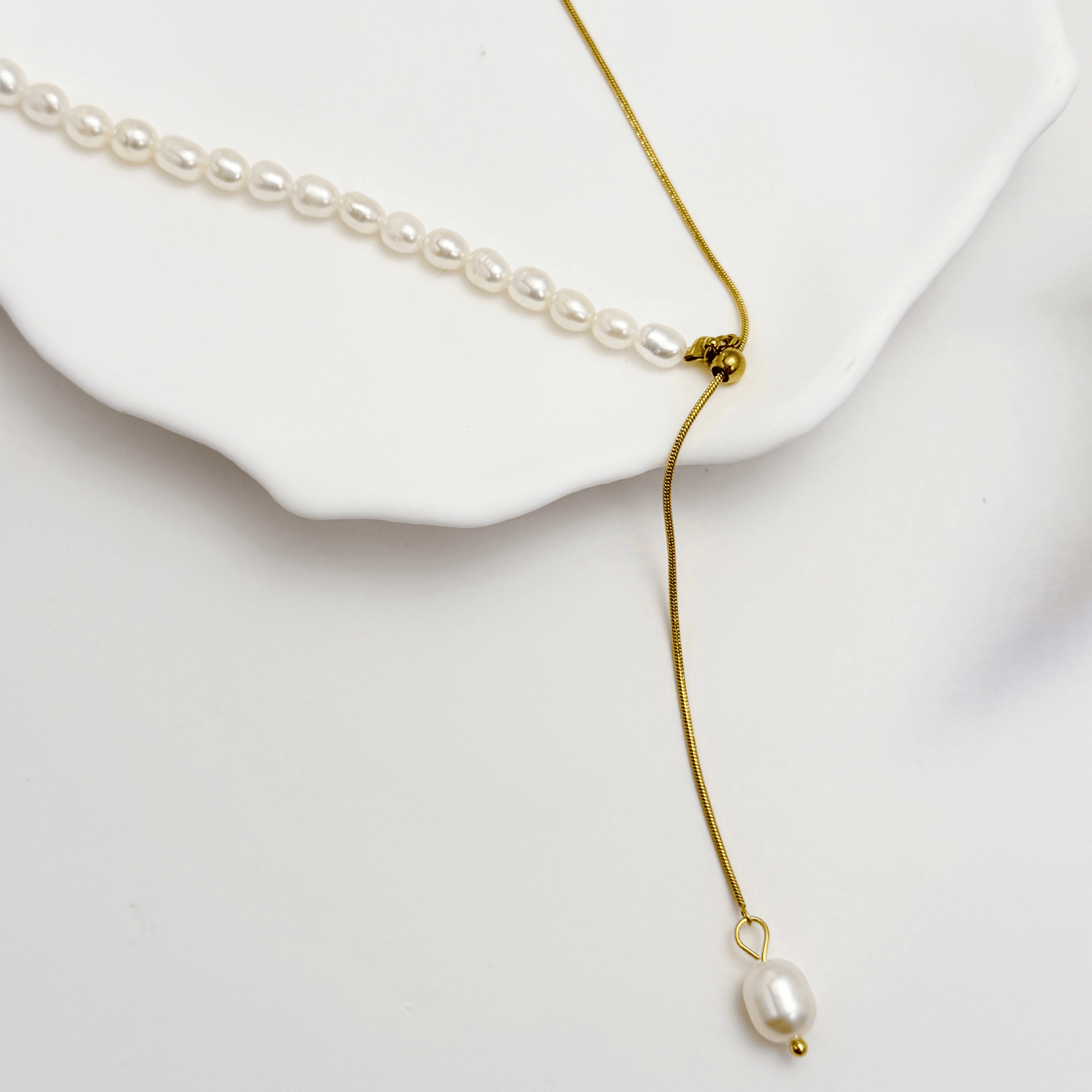 Gold Pearl Lariat Necklace – MXW Jewellery
