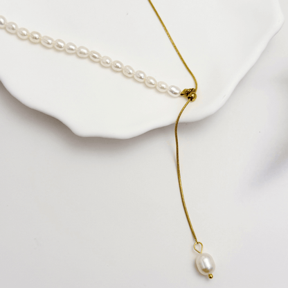Gold Pearl Lariat Necklace – MXW Jewellery