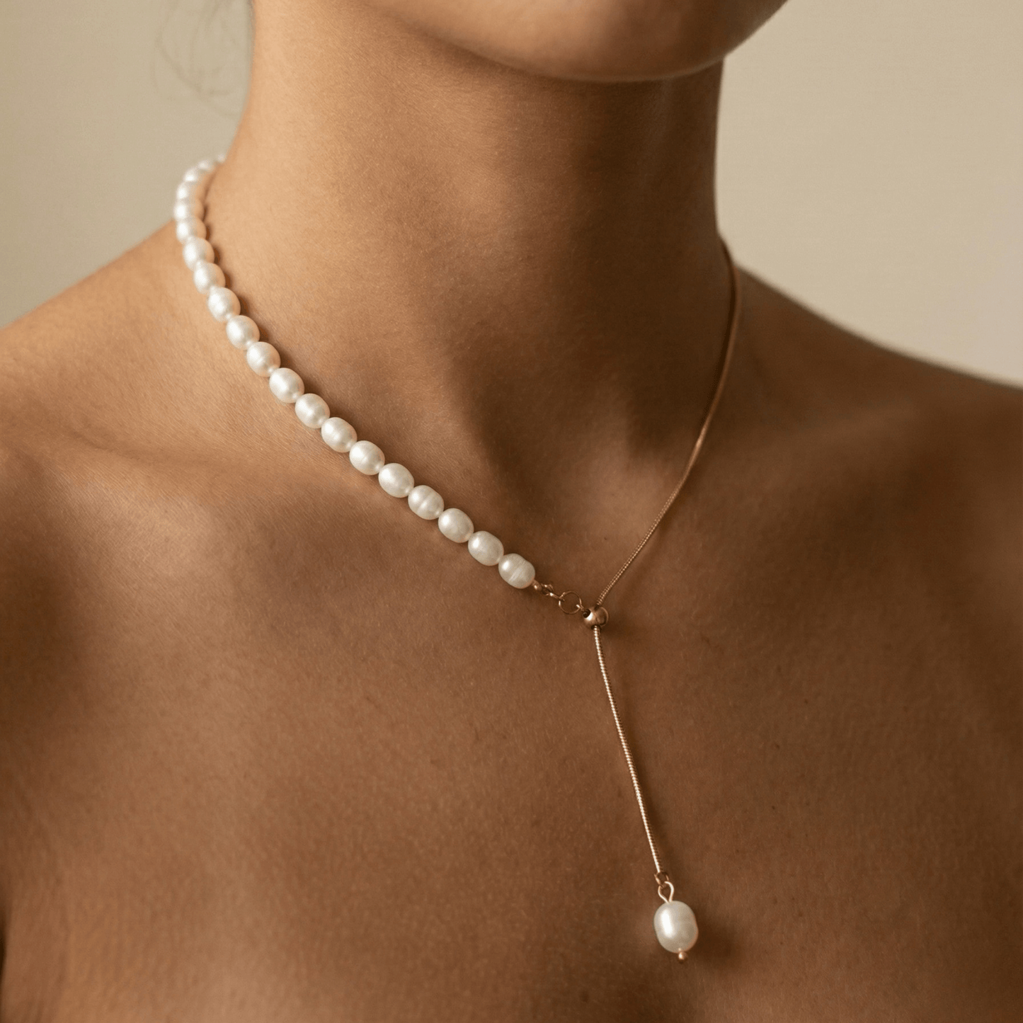 Gold Pearl Lariat Necklace – MXW Jewellery