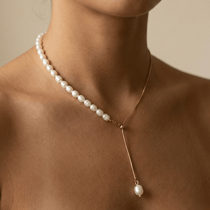 Gold Pearl Lariat Necklace – MXW Jewellery