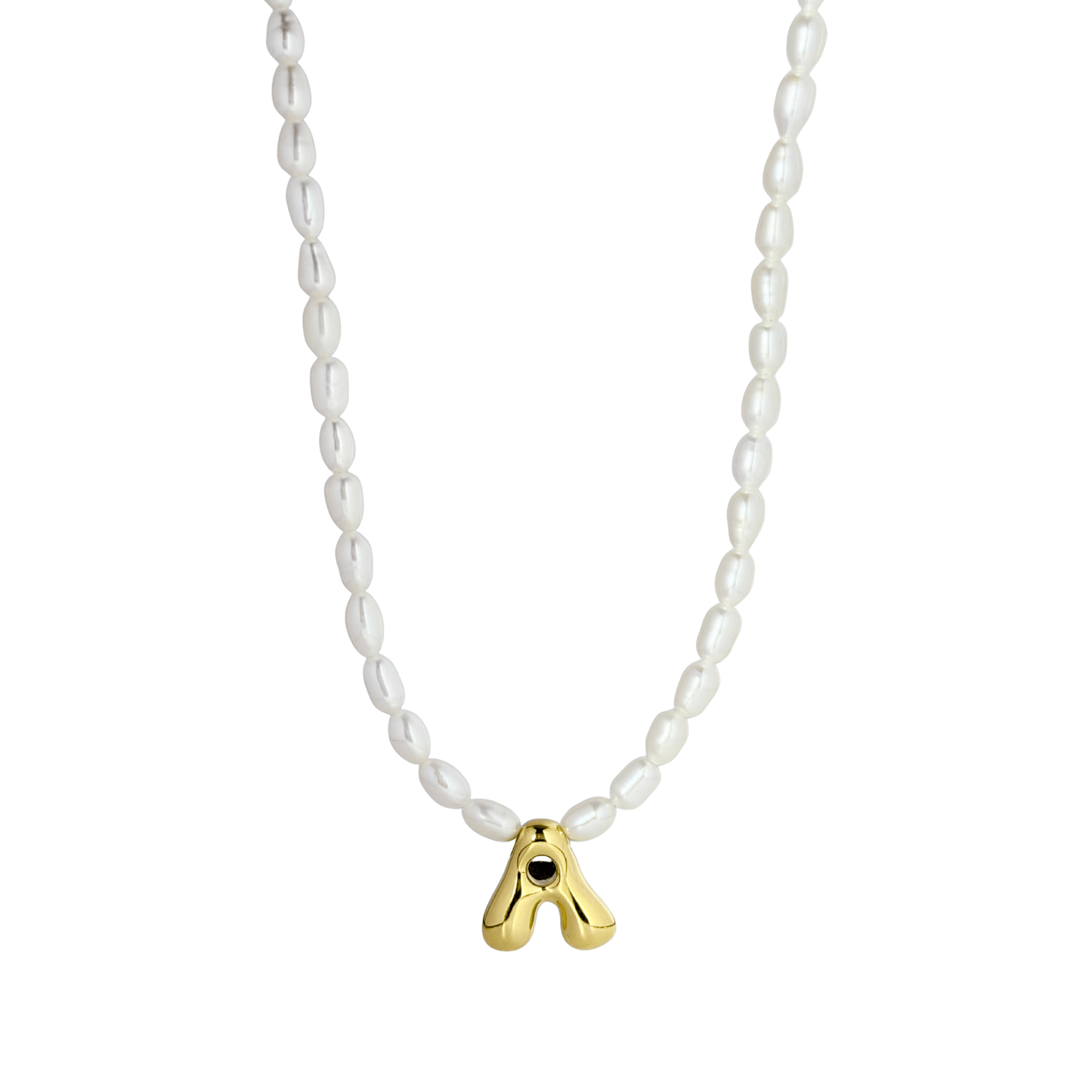 Gold Puffy Initial Pearl Necklace – MXW Jewellery