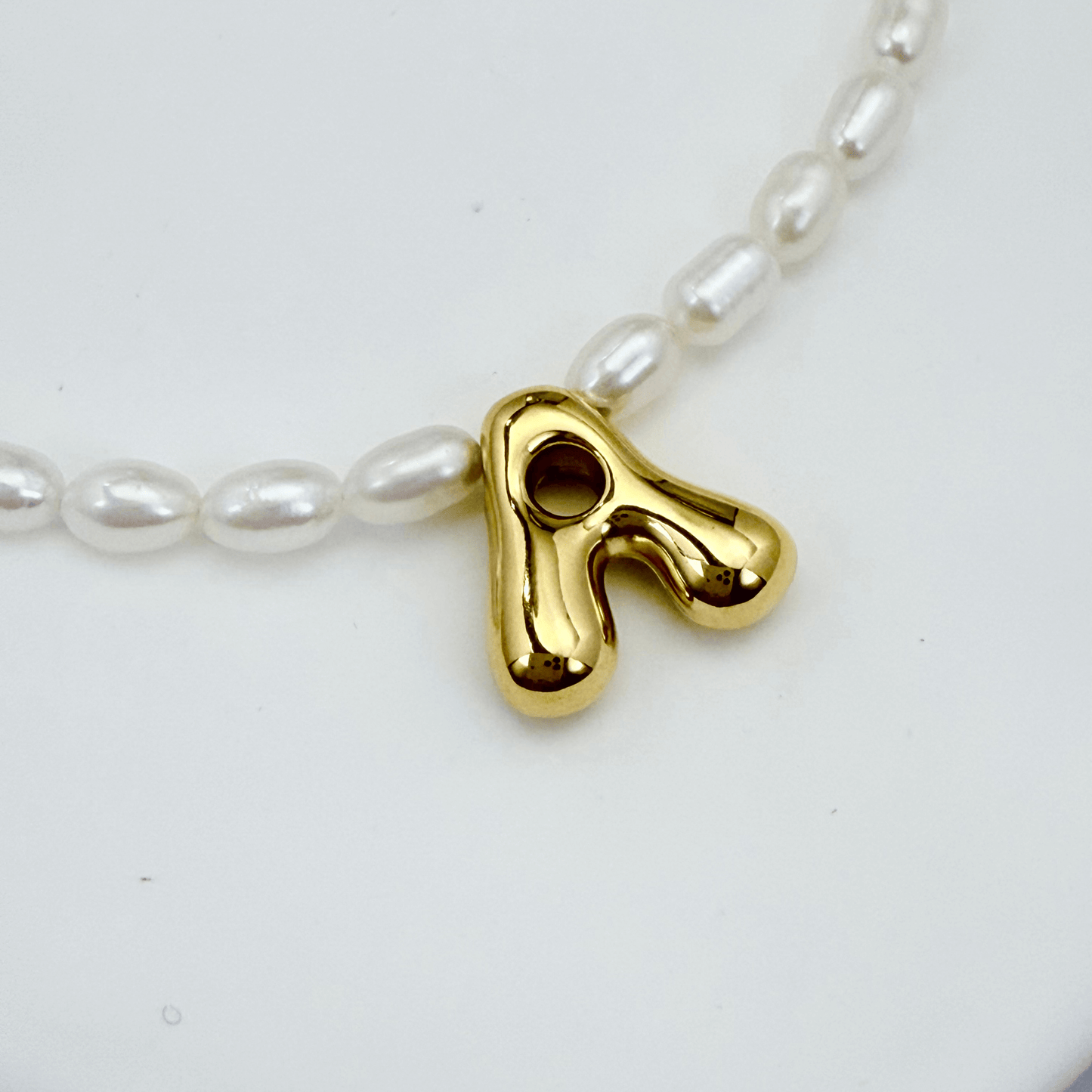 Gold Puffy Initial Pearl Necklace – MXW Jewellery