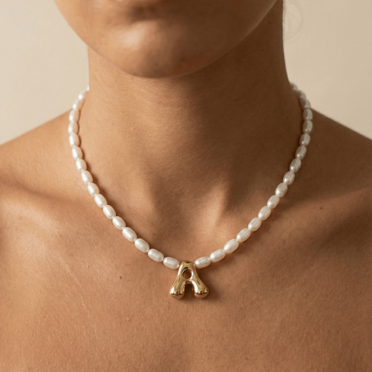 Gold Puffy Initial Pearl Necklace – MXW Jewellery