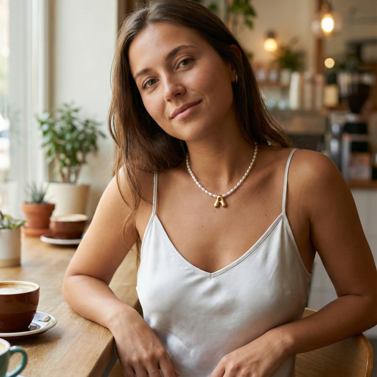 Gold Puffy Initial Pearl Necklace – MXW Jewellery