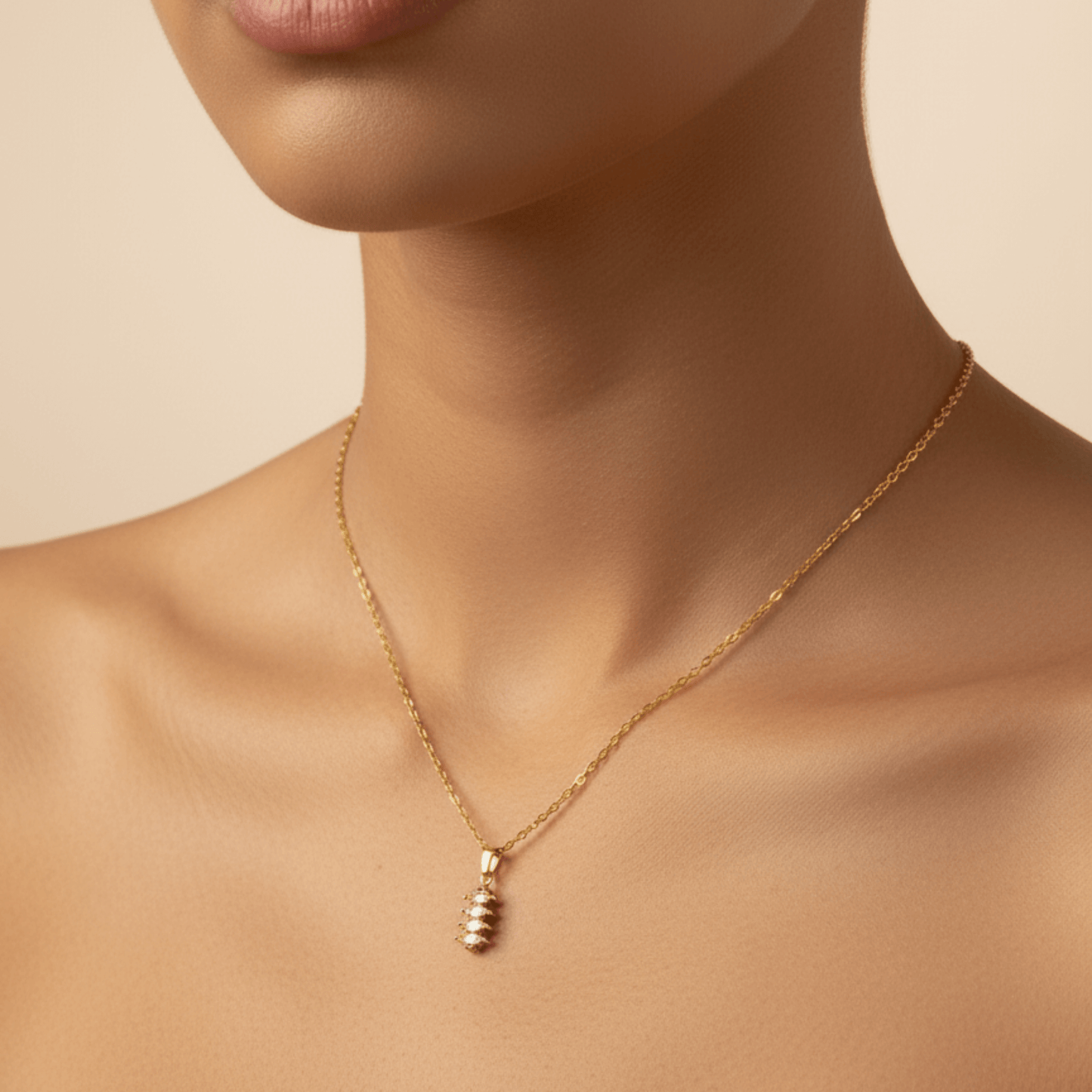 gold quad marquise crystal necklace with four clear navette stones on fine gold chain