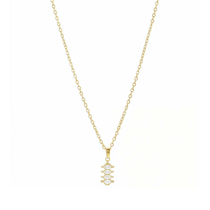 gold quad marquise crystal necklace with four clear navette stones on fine gold chain