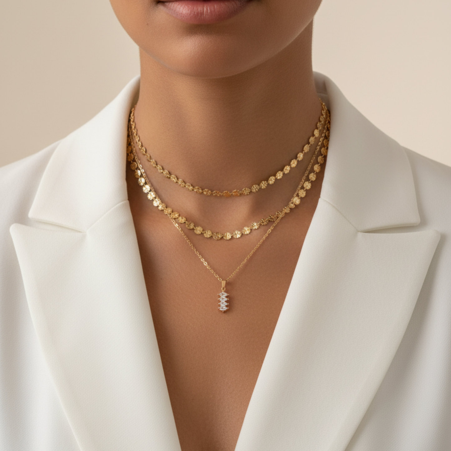 gold quad marquise crystal necklace with four clear navette stones on fine gold chain