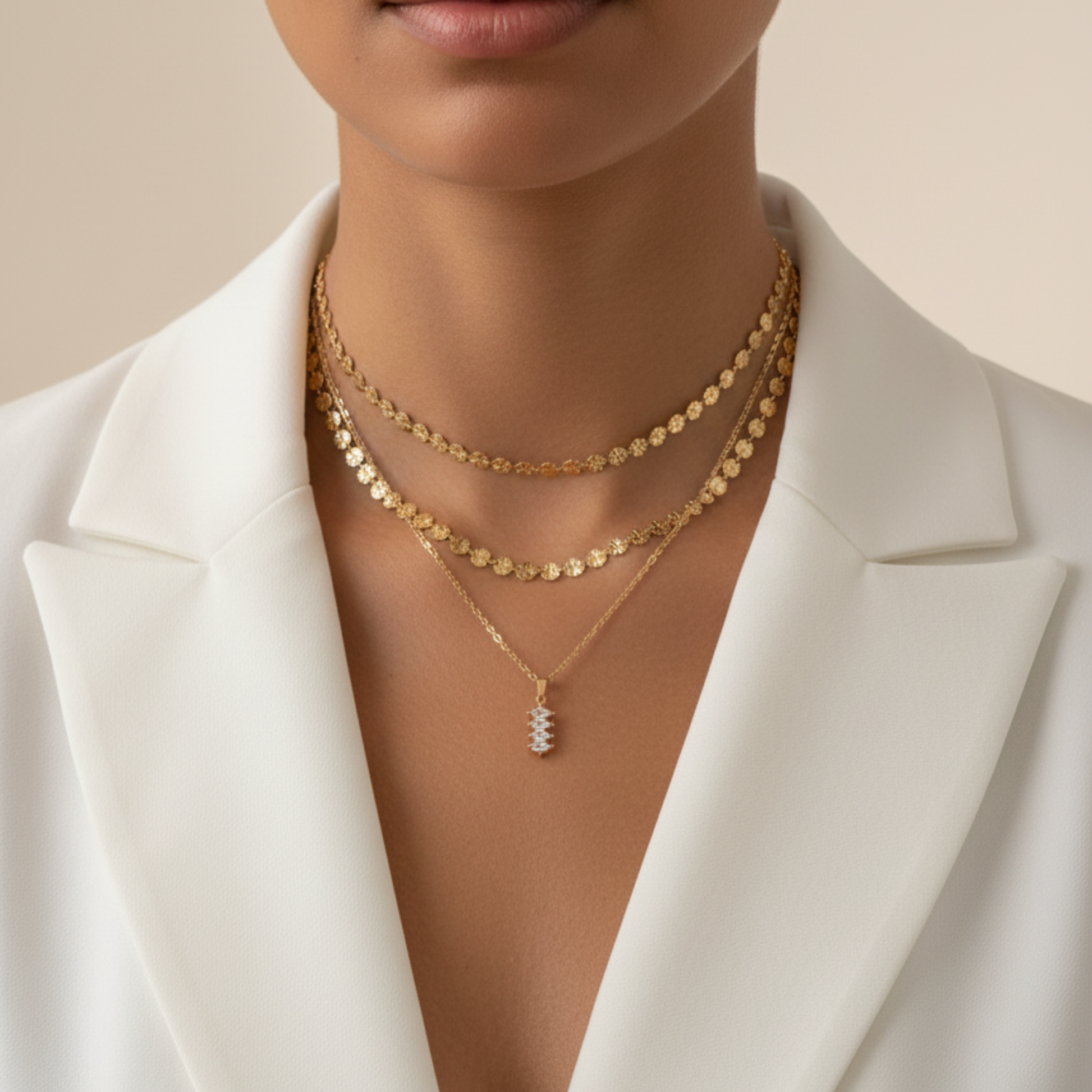 gold quad marquise crystal necklace with four clear navette stones on fine gold chain