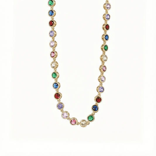 Gold Rainbow Crystal Tennis Necklace – MXW Jewellery