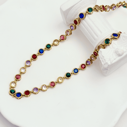 Gold Rainbow Crystal Tennis Necklace – MXW Jewellery