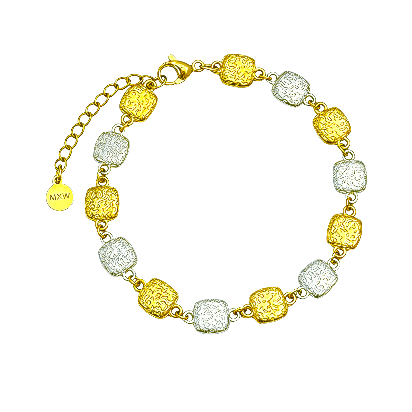 Gold & Silver Textured Square Link Chain Bracelet – MXW Jewellery