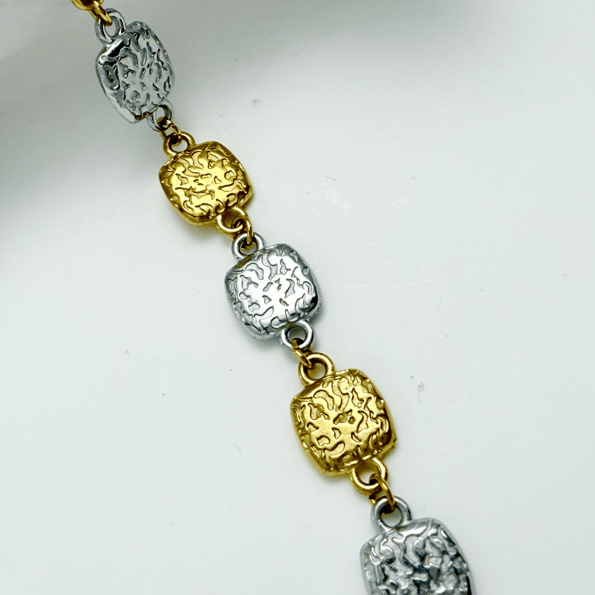 Gold & Silver Textured Square Link Chain Bracelet – MXW Jewellery
